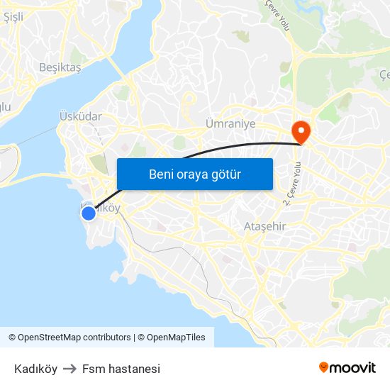 Kadıköy to Fsm hastanesi map