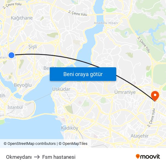 Okmeydanı to Fsm hastanesi map