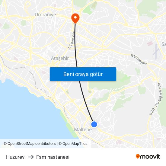 Huzurevi to Fsm hastanesi map