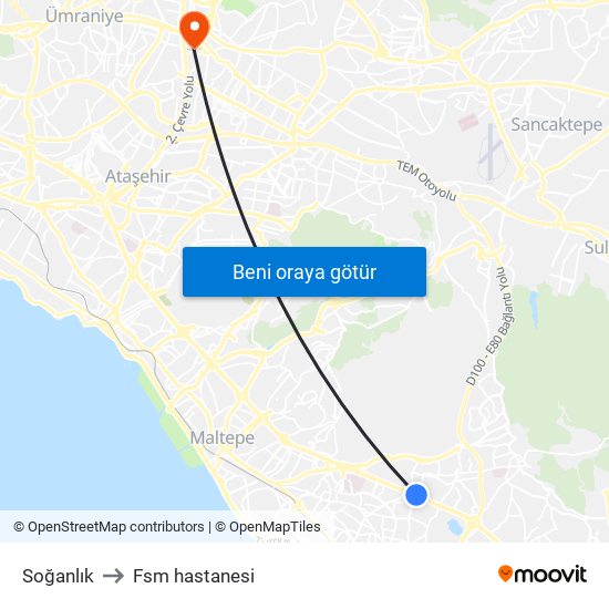 Soğanlık to Fsm hastanesi map