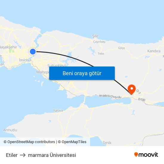 Etiler to marmara Üniversitesi map