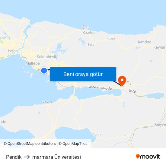 Pendik to marmara Üniversitesi map