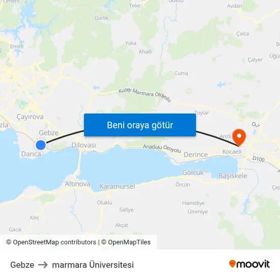Gebze to marmara Üniversitesi map