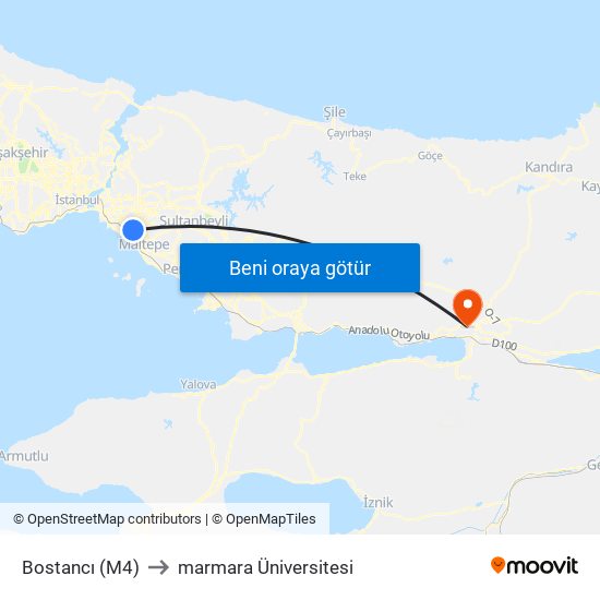 Bostancı (M4) to marmara Üniversitesi map