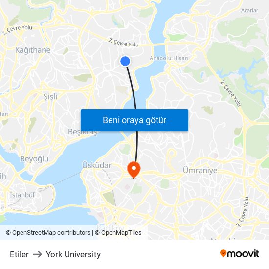 Etiler to York University map