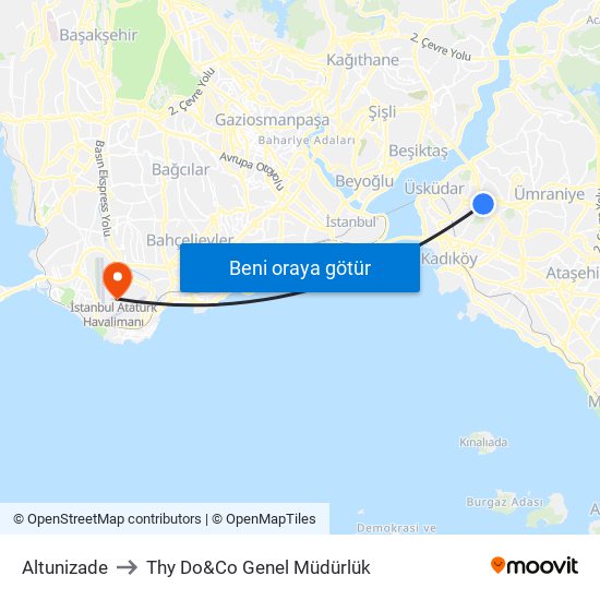 Altunizade to Thy Do&Co Genel Müdürlük map