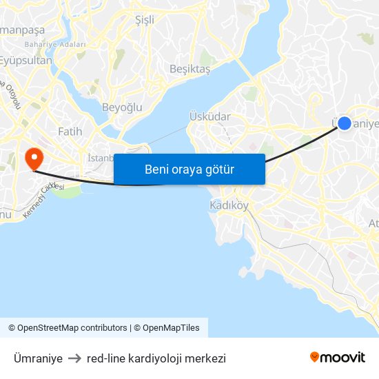 Ümraniye to red-line kardiyoloji merkezi map