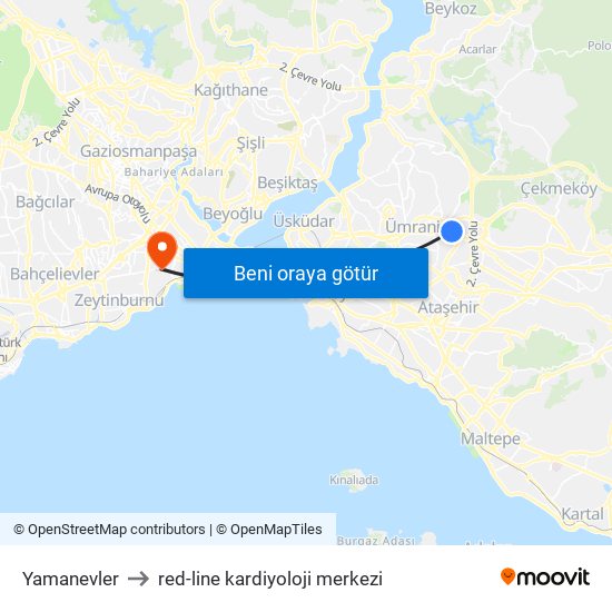 Yamanevler to red-line kardiyoloji merkezi map