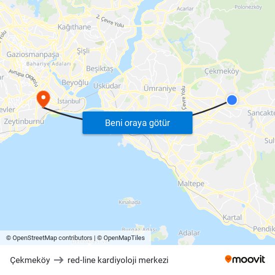 Çekmeköy to red-line kardiyoloji merkezi map