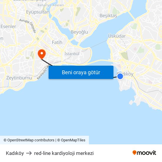 Kadıköy to red-line kardiyoloji merkezi map