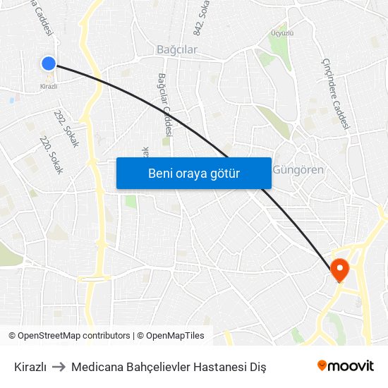 Kirazlı to Medicana Bahçelievler Hastanesi Diş map