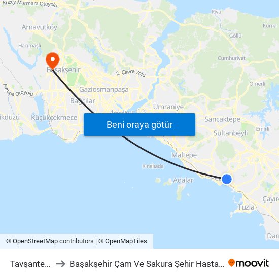 Tavşantepe to Başakşehir Çam Ve Sakura Şehir Hastanesi map