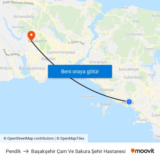 Pendik to Başakşehir Çam Ve Sakura Şehir Hastanesi map