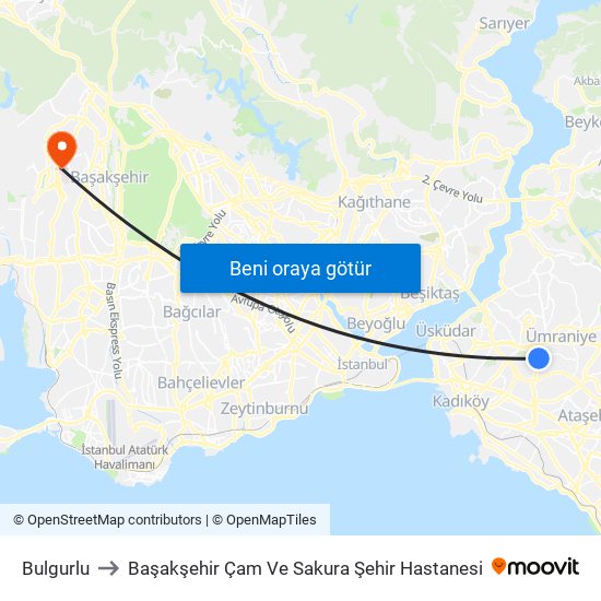 Bulgurlu to Başakşehir Çam Ve Sakura Şehir Hastanesi map