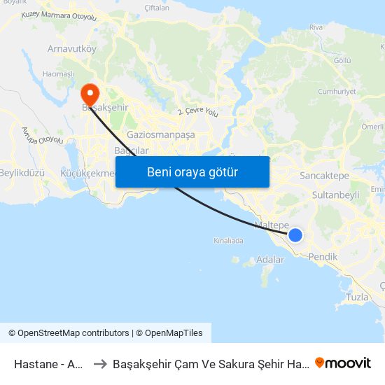 Hastane - Adliye to Başakşehir Çam Ve Sakura Şehir Hastanesi map