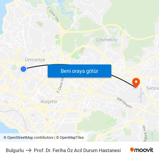 Bulgurlu to Prof. Dr. Feriha Öz Acil Durum Hastanesi map