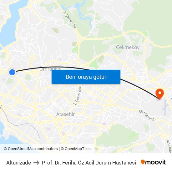 Altunizade to Prof. Dr. Feriha Öz Acil Durum Hastanesi map