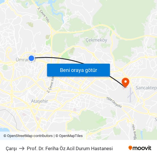 Çarşı to Prof. Dr. Feriha Öz Acil Durum Hastanesi map