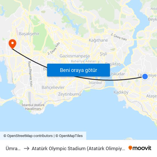 Ümraniye to Atatürk Olympic Stadium (Atatürk Olimpiyat Stadyumu) map