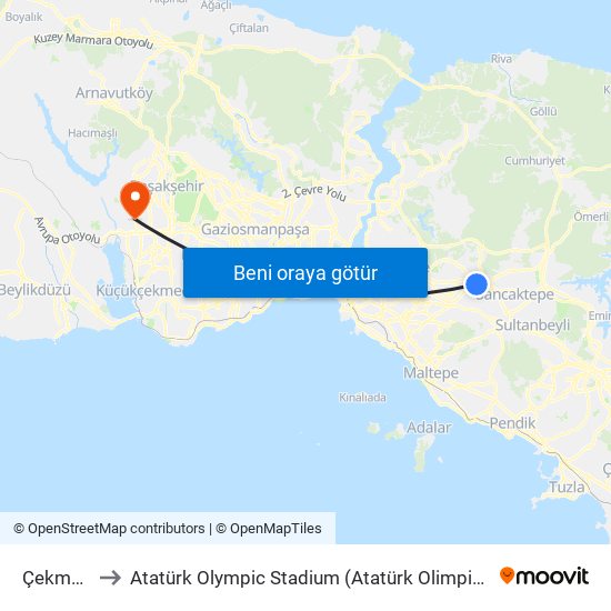 Çekmeköy to Atatürk Olympic Stadium (Atatürk Olimpiyat Stadyumu) map