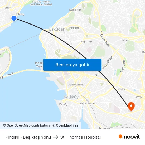 Fındıklı - Beşiktaş Yönü to St. Thomas Hospital map