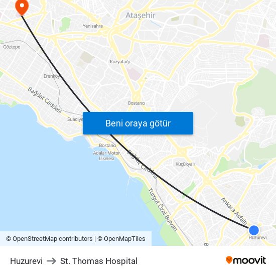 Huzurevi to St. Thomas Hospital map