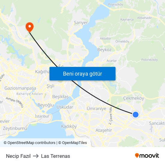 Necip Fazıl to Las Terrenas map