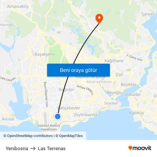Yenibosna to Las Terrenas map