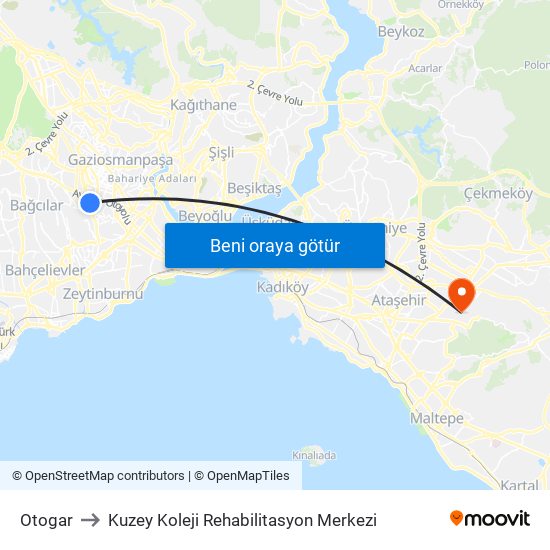 Otogar to Kuzey Koleji Rehabilitasyon Merkezi map