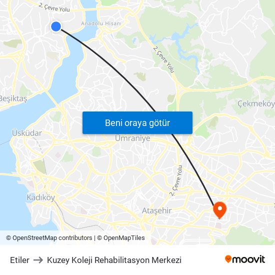 Etiler to Kuzey Koleji Rehabilitasyon Merkezi map