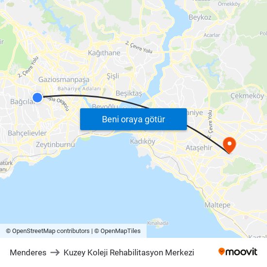 Menderes to Kuzey Koleji Rehabilitasyon Merkezi map