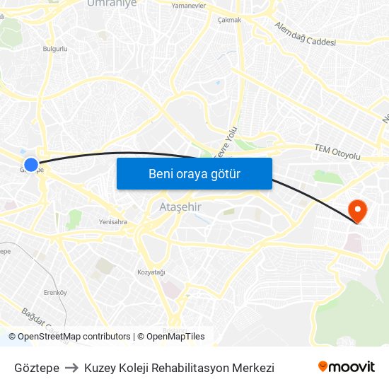 Göztepe to Kuzey Koleji Rehabilitasyon Merkezi map