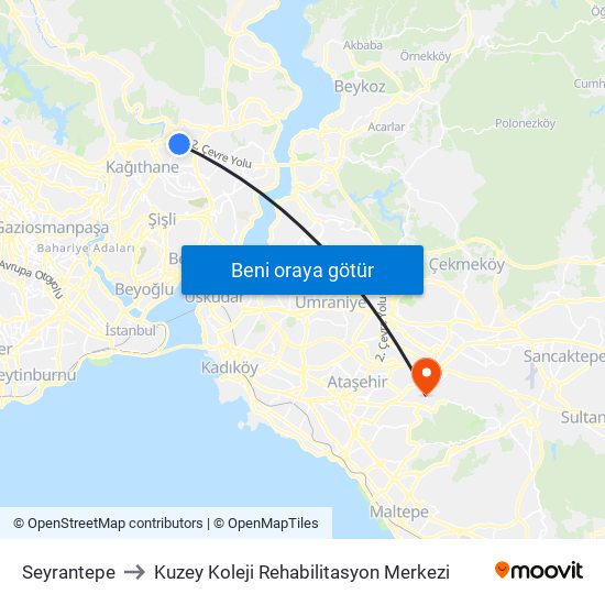 Seyrantepe to Kuzey Koleji Rehabilitasyon Merkezi map