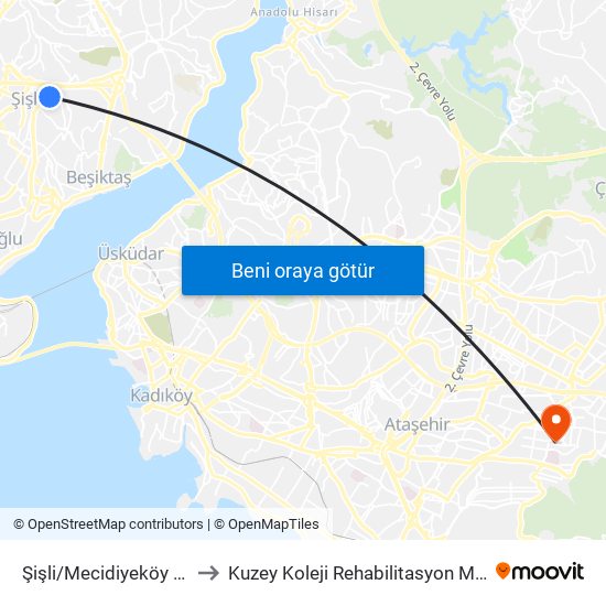 Şişli/Mecidiyeköy (M2) to Kuzey Koleji Rehabilitasyon Merkezi map