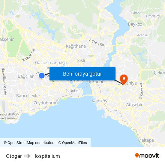 Otogar to Hospitalium map