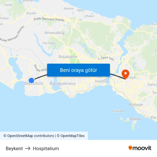Beykent to Hospitalium map
