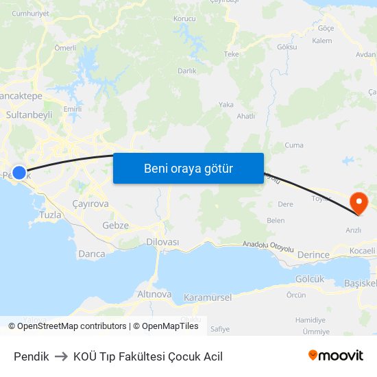 Pendik to KOÜ Tıp Fakültesi Çocuk Acil map