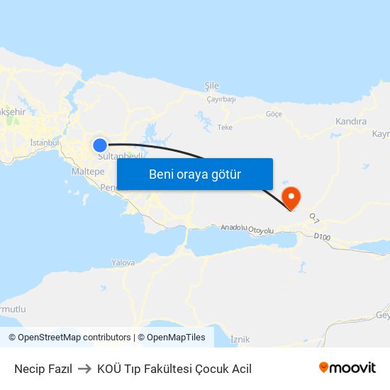 Necip Fazıl to KOÜ Tıp Fakültesi Çocuk Acil map