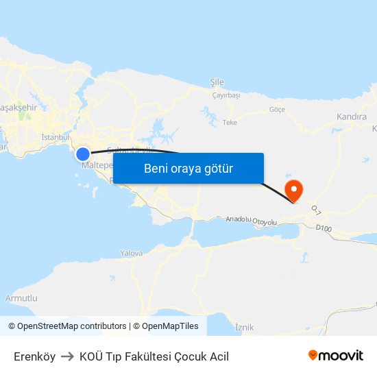 Erenköy to KOÜ Tıp Fakültesi Çocuk Acil map