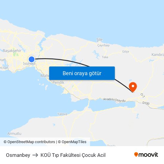 Osmanbey to KOÜ Tıp Fakültesi Çocuk Acil map