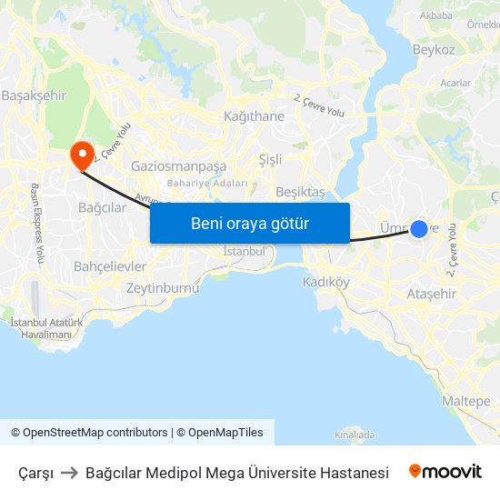 Çarşı to Bağcılar Medipol Mega Üniversite Hastanesi map