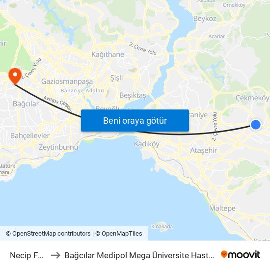 Necip Fazıl to Bağcılar Medipol Mega Üniversite Hastanesi map