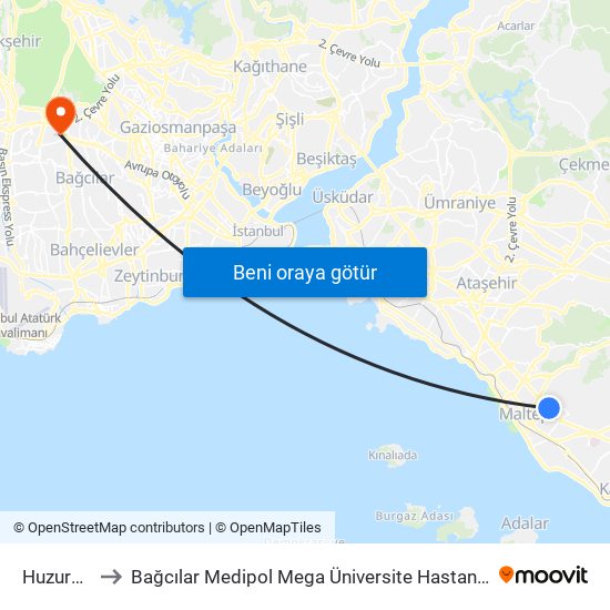 Huzurevi to Bağcılar Medipol Mega Üniversite Hastanesi map