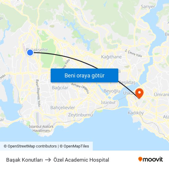 Başak Konutları to Özel Academic Hospital map
