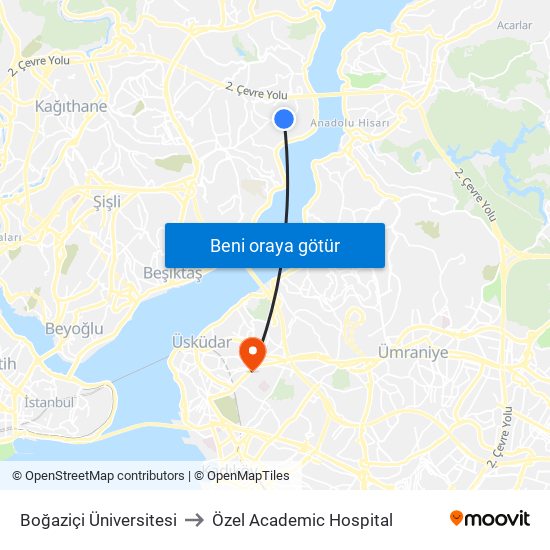 Boğaziçi Üniversitesi to Özel Academic Hospital map