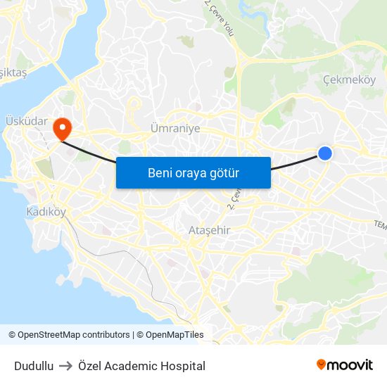 Dudullu to Özel Academic Hospital map