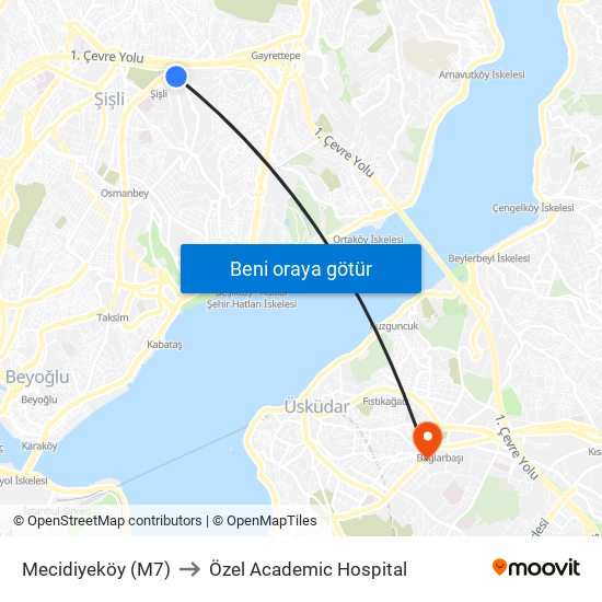 Mecidiyeköy (M7) to Özel Academic Hospital map