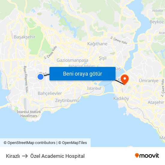 Kirazlı to Özel Academic Hospital map