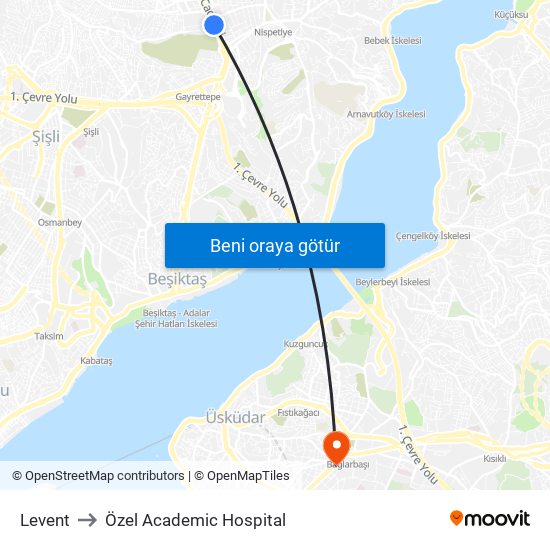 Levent to Özel Academic Hospital map