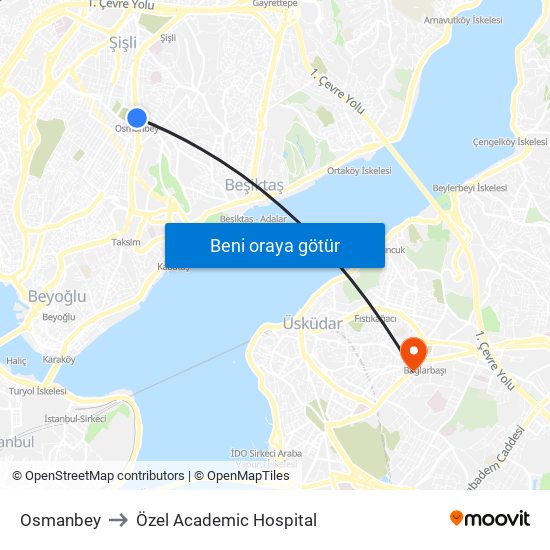 Osmanbey to Özel Academic Hospital map